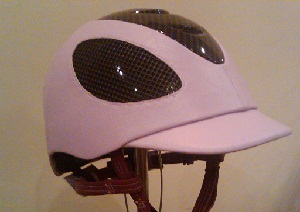 2013 BGG helmet pink faux leather with black mesh and black carbon look stripe.jpg